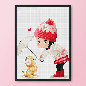 Girl  Flower (38*37cm) 11CT stamped cross stitch