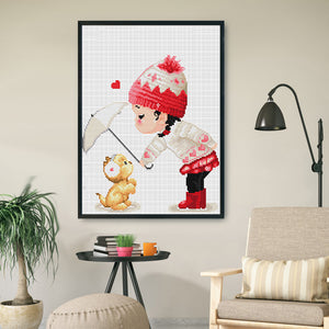 Girl  Flower (38*37cm) 11CT stamped cross stitch