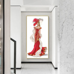 Red Dress Lady 30x 60cm  (Canvas) Full Round Drill Diamond Painting