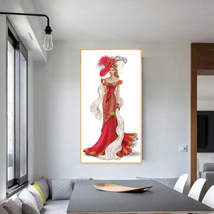 Red Dress Lady 30x 60cm  (Canvas) Full Round Drill Diamond Painting