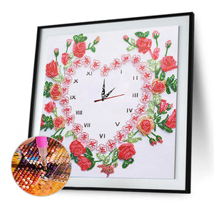 DIY Rhinestone Clock Part Special Shaped Diamond Painting Kit (Rose DZ565)