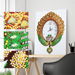DIY Part Special Shaped Diamond Clock Mosaic Painting Kit (Peafowl 2 DZ621)