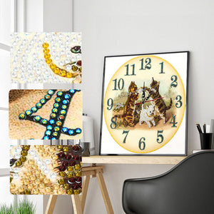 Cat Clock Mosaic Part Special Shape Diamond DIY Painting Kit Gifts (DZ652)