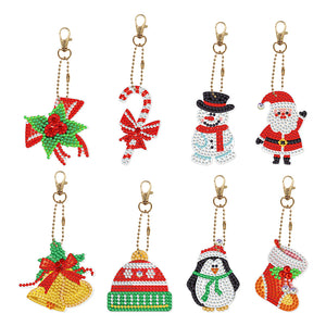 8pcs DIY Acrylic Full Special Drill Diamond Christmas Keychain Kits (YSK68)