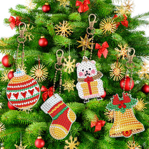 8pcs DIY Acrylic Full Special Drill Diamond Christmas Keychain Kits (YSK69)
