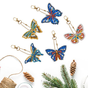 5pcs DIY Acrylic Full Special Drill Diamond Butterfly Keychain Kit (YSK081)