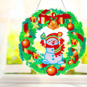 5D DIY Diamond Painting Crystal Snowman Wreath Door Hanging Decor (GT2012)