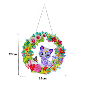 5D DIY Diamond Painting Crystal Cat Wreath Art Door Hanging Decor (GT2014)