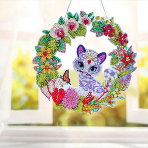 5D DIY Diamond Painting Crystal Cat Wreath Art Door Hanging Decor (GT2014)