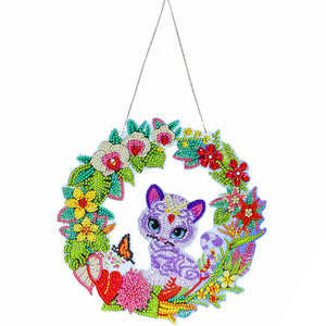 5D DIY Diamond Painting Crystal Cat Wreath Art Door Hanging Decor (GT2014)