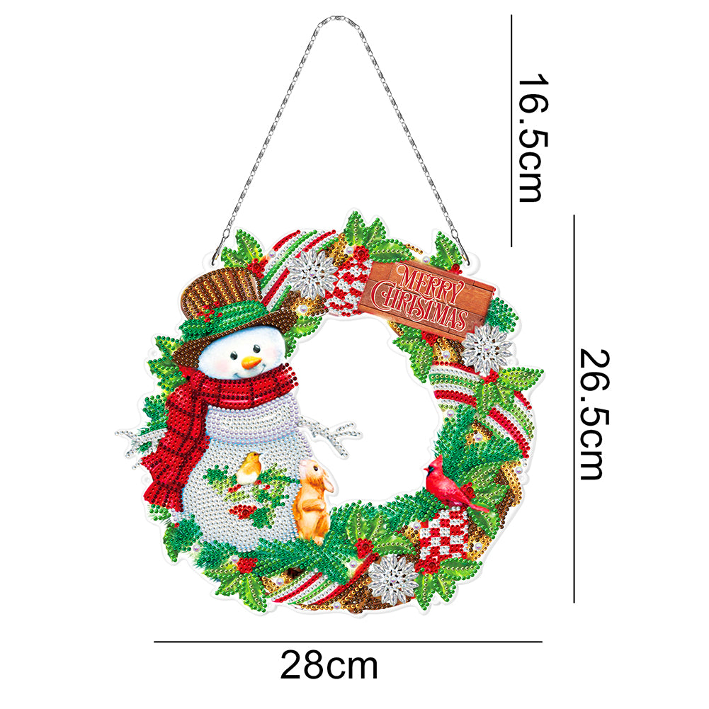 5D DIY Hanging Christmas Flower Wreath Resin Painting Kit Diamond  Rhinestone Drawing Wreath Art Craft Home Door Decorations