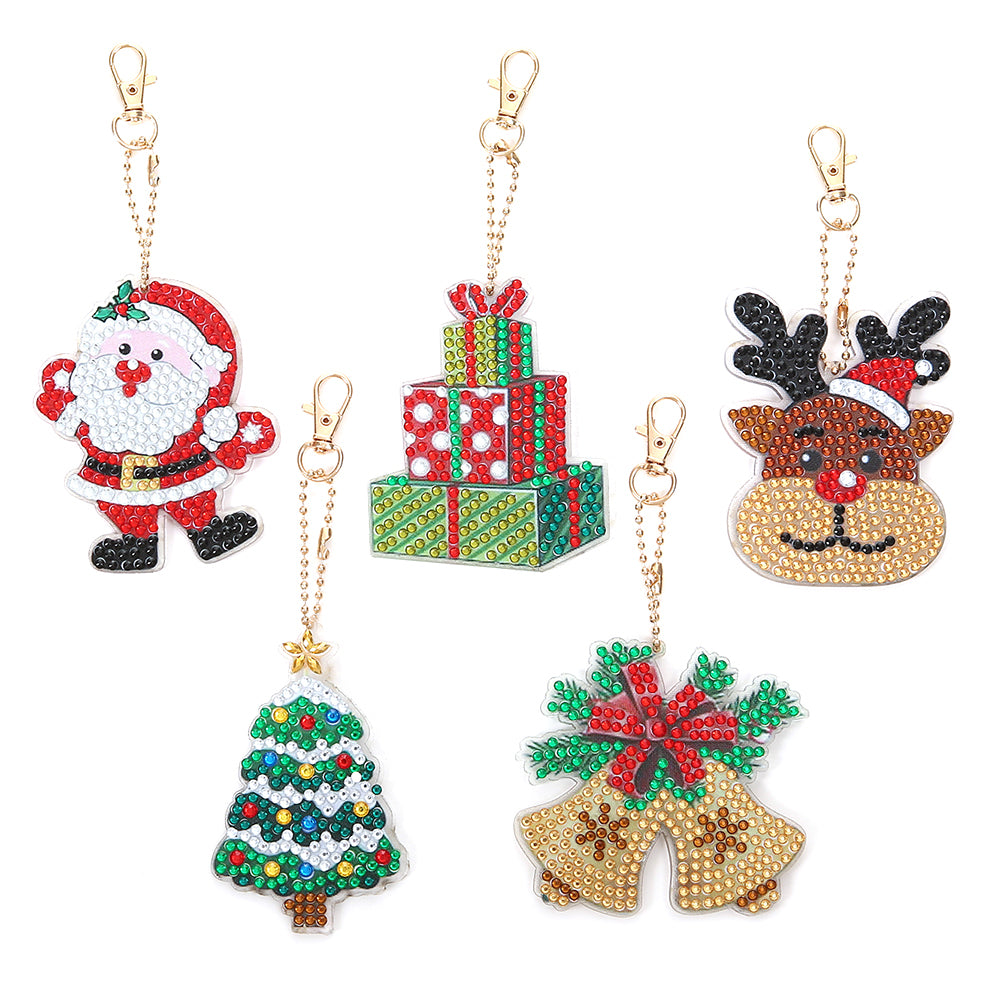 5pcs DIY Xmas Gifts Full Special Shaped Diamond Painting Keychain (AA912)