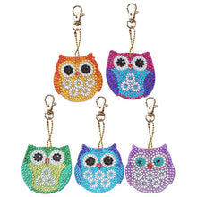Load image into Gallery viewer, 5pcs DIY Owl Full Special Shaped Diamond Painting Keychain Kit (DZ3080)
