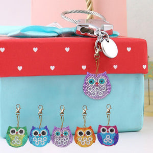 5pcs DIY Owl Full Special Shaped Diamond Painting Keychain Kit (DZ3080)