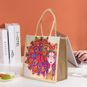 5D Diamond Painting Linen Bags DIY Aries Girl Eco Shopping Tote (GT5000)