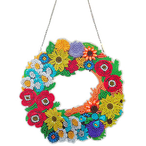 5D DIY Diamond Painting Flower Wreath Kit with Chain Art Pendant (23x23cm)