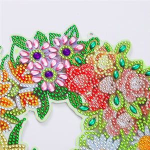 5D DIY Diamond Painting Flower Wreath Kit with Chain Art Pendant (23x23cm)