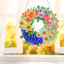 Load image into Gallery viewer, 5D DIY Diamond Painting Flower Wreath Kit with Chain Art Pendant (23x23cm)
