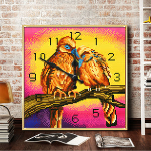 Full Round Diamond Clock DIY Wall Art Mosaic Clocks Bird Home Decor (ZB304)