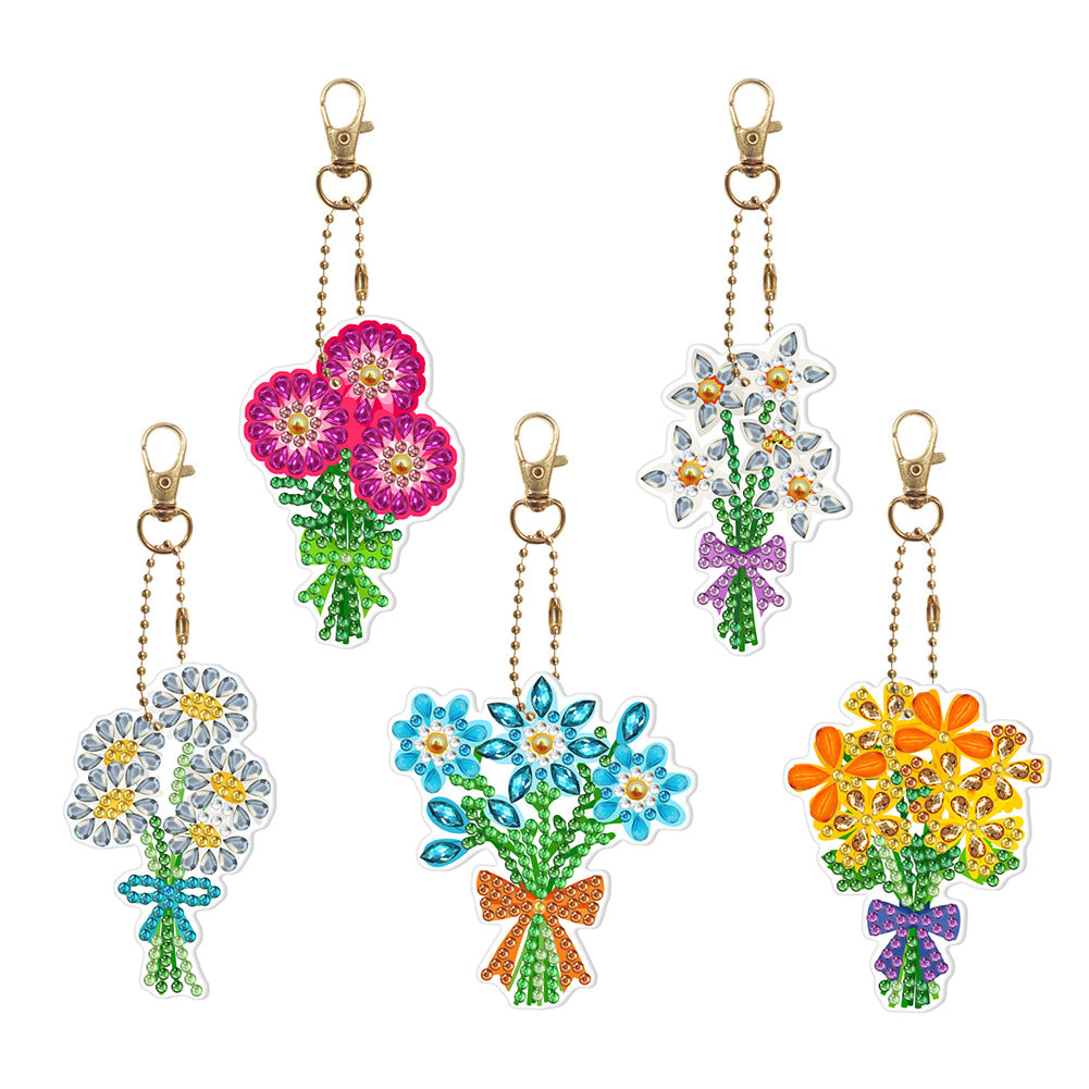 5pcs Diamond Painting Keychain DIY Bouquet Key Ring Pendants (YSK083)