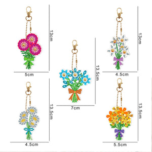 5pcs Diamond Painting Keychain DIY Bouquet Key Ring Pendants (YSK083)