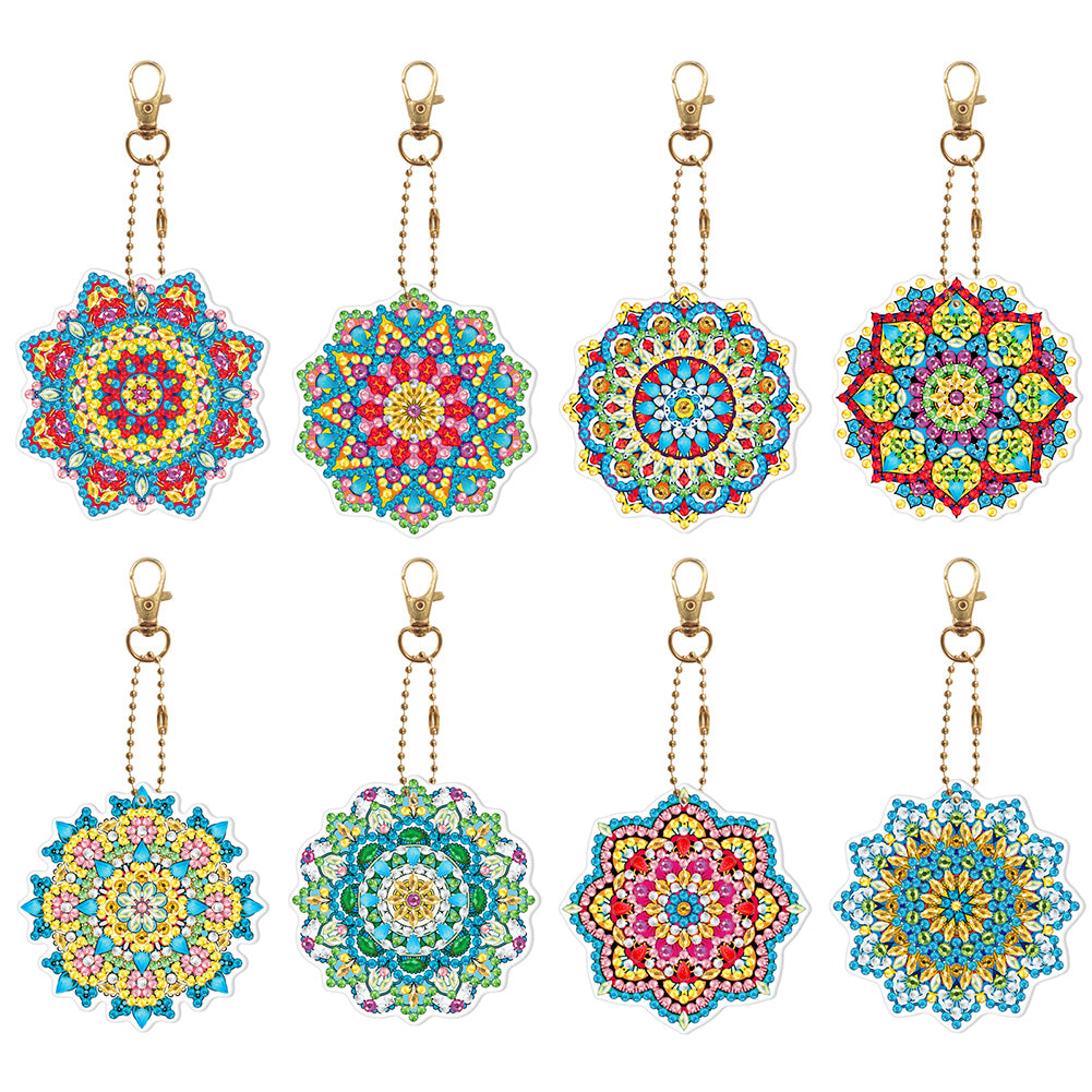 5pcs Diamond Painting Keychain DIY Mandala Key Ring Pendants (YSK084)