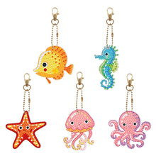 Load image into Gallery viewer, 5pcs Diamond Painting Keychain DIY Marine Life Key Ring Pendants (YSK085)
