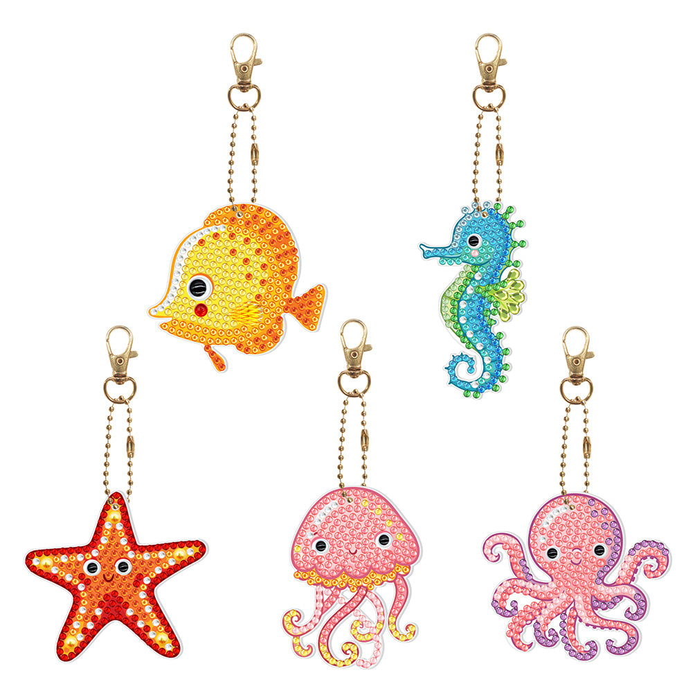 5pcs Diamond Painting Keychain DIY Marine Life Key Ring Pendants (YSK085)