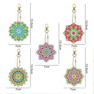 5pcs Diamond Painting Keychain DIY Mandala Key Ring Pendants (YSK086)