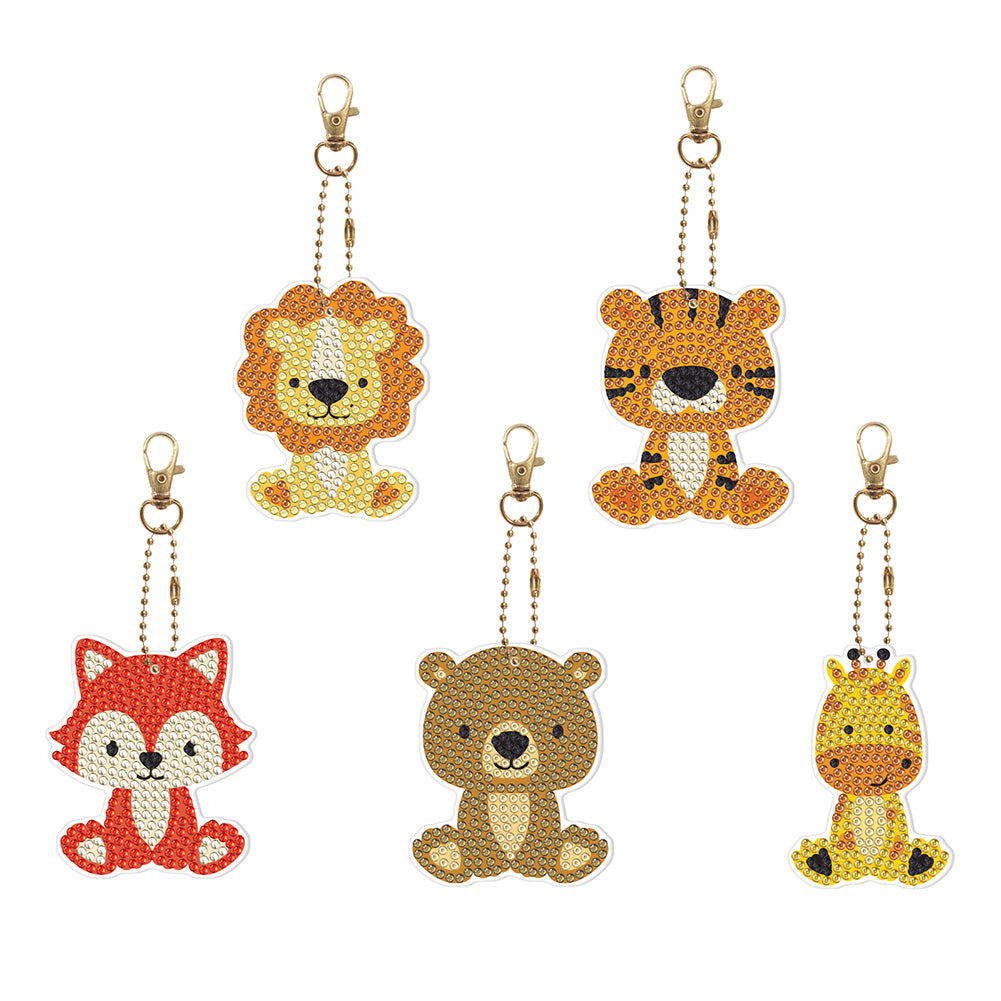 5pcs Diamond Painting Keychain DIY Lion Animal Key Ring Pendants (YSK087)