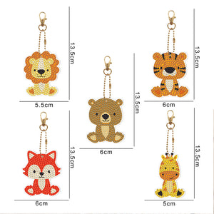 5pcs Diamond Painting Keychain DIY Lion Animal Key Ring Pendants (YSK087)