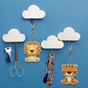 5pcs Diamond Painting Keychain DIY Lion Animal Key Ring Pendants (YSK087)