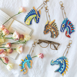 5pcs Diamond Painting Keychain DIY Dragon Animal Key Ring Pendants (YSK090)