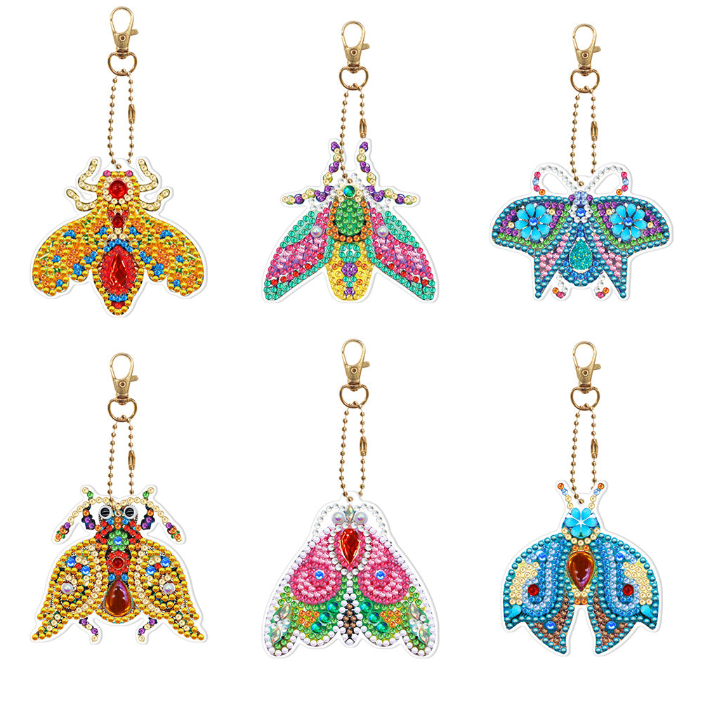 5pcs Diamond Painting Keychain DIY Insect Animal Key Ring Pendants (YSK091)