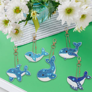5pcs Diamond Painting Keychain DIY Whale Animal Key Ring Pendants (YSK093)