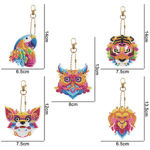 5pcs Diamond Painting Keychain DIY Tiger Animal Key Ring Pendants (YSK094)