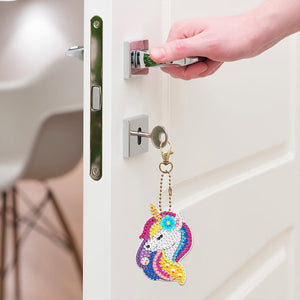 8pcs Rainbow Horse Diamond Painting Keychain DIY Key Ring Pendants (YSK088)