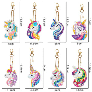 8pcs Rainbow Horse Diamond Painting Keychain DIY Key Ring Pendants (YSK088)