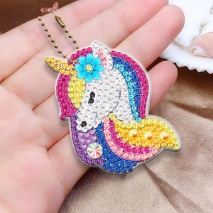 8pcs Rainbow Horse Diamond Painting Keychain DIY Key Ring Pendants (YSK088)