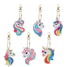 Load image into Gallery viewer, 6pcs Rainbow Horse Diamond Painting Keychain DIY Key Ring Pendants (YSK089)
