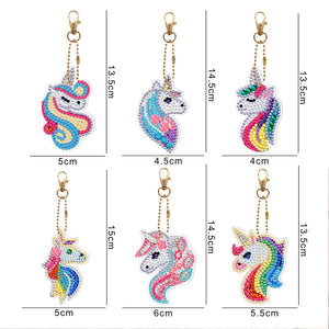 6pcs Rainbow Horse Diamond Painting Keychain DIY Key Ring Pendants (YSK089)