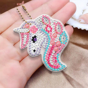 6pcs Rainbow Horse Diamond Painting Keychain DIY Key Ring Pendants (YSK089)