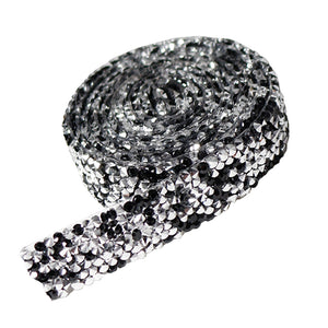 Self Adhesive Crystal Rhinestone Diamond Ribbon Sticker (Silver + Black)