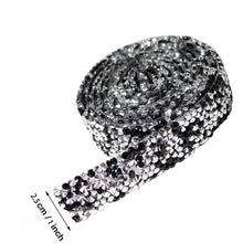 Load image into Gallery viewer, Self Adhesive Crystal Rhinestone Diamond Ribbon Sticker (Silver + Black)
