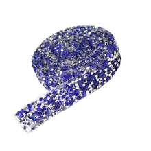 Load image into Gallery viewer, Adhesive Crystal Rhinestone Diamond Ribbon Sticker (Silver + Royal Blue)
