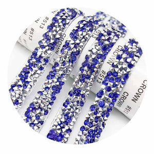 Adhesive Crystal Rhinestone Diamond Ribbon Sticker (Silver + Royal Blue)