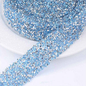 Adhesive Crystal Rhinestone Diamond Ribbon Sticker (Silver + Light Blue)
