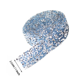 Adhesive Crystal Rhinestone Diamond Ribbon Sticker (Silver + Light Blue)
