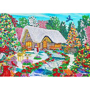 Snow Cabin 40*30CM(Canvas) Partial Special Shaped Drill Diamond Painting