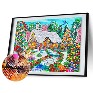 Snow Cabin 40*30CM(Canvas) Partial Special Shaped Drill Diamond Painting